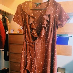 Brown Dotted Wrap-Dress